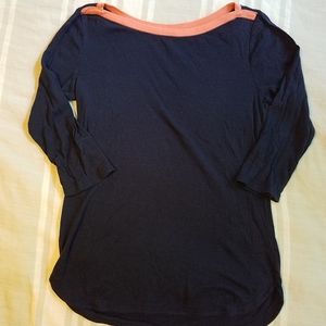 Gap Navy Blue Coral Boatneck 3/4 Sleeve, Medium Top